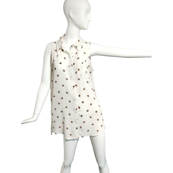 Label Rachel Roy Women's M Bumble Bee Button Down Sleeveless High Low Tunic Top - Picture 1 of 9